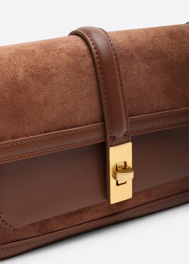 Where's That From Womens Coral Brown Suede Structured Shoulder Bag with Gold Lock