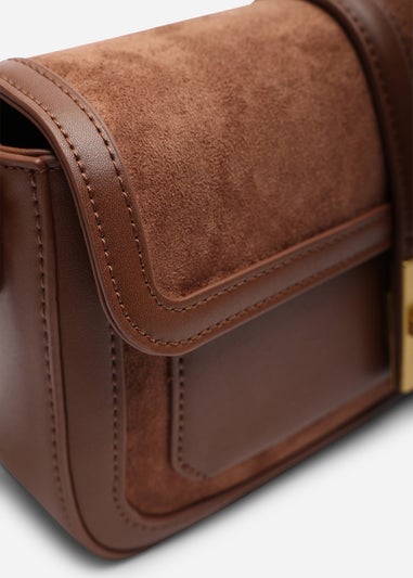 Where's That From Womens Coral Brown Suede Structured Shoulder Bag with Gold Lock