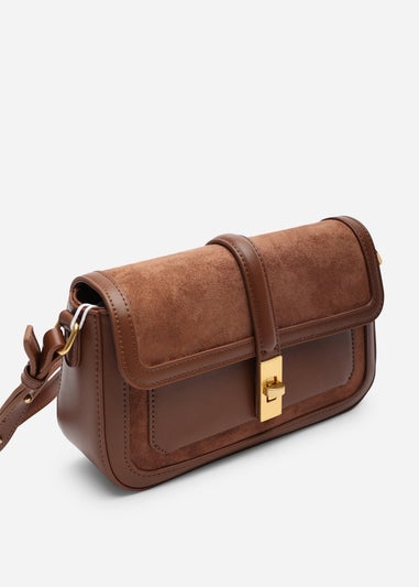 Where's That From Womens Coral Brown Suede Structured Shoulder Bag with Gold Lock