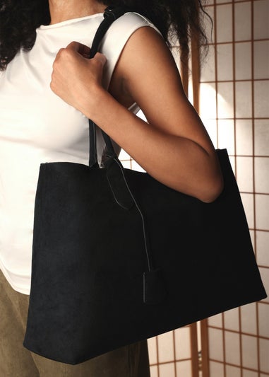 Where's That From Womens Drift Black Suede Slouchy Shoulder Tote Bag