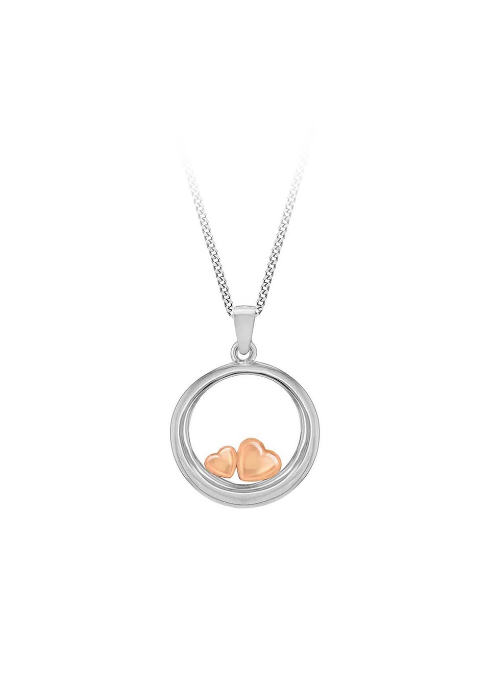 Golden Moments Sterling Silver White Circle & Rose Gold Hearts Pendant On Chain