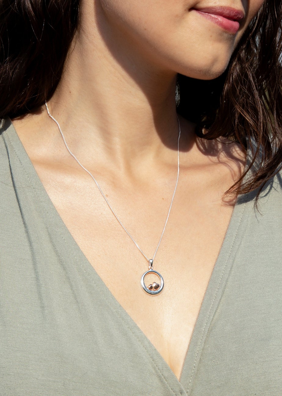 Golden Moments Sterling Silver White Circle & Rose Gold Hearts Pendant On Chain