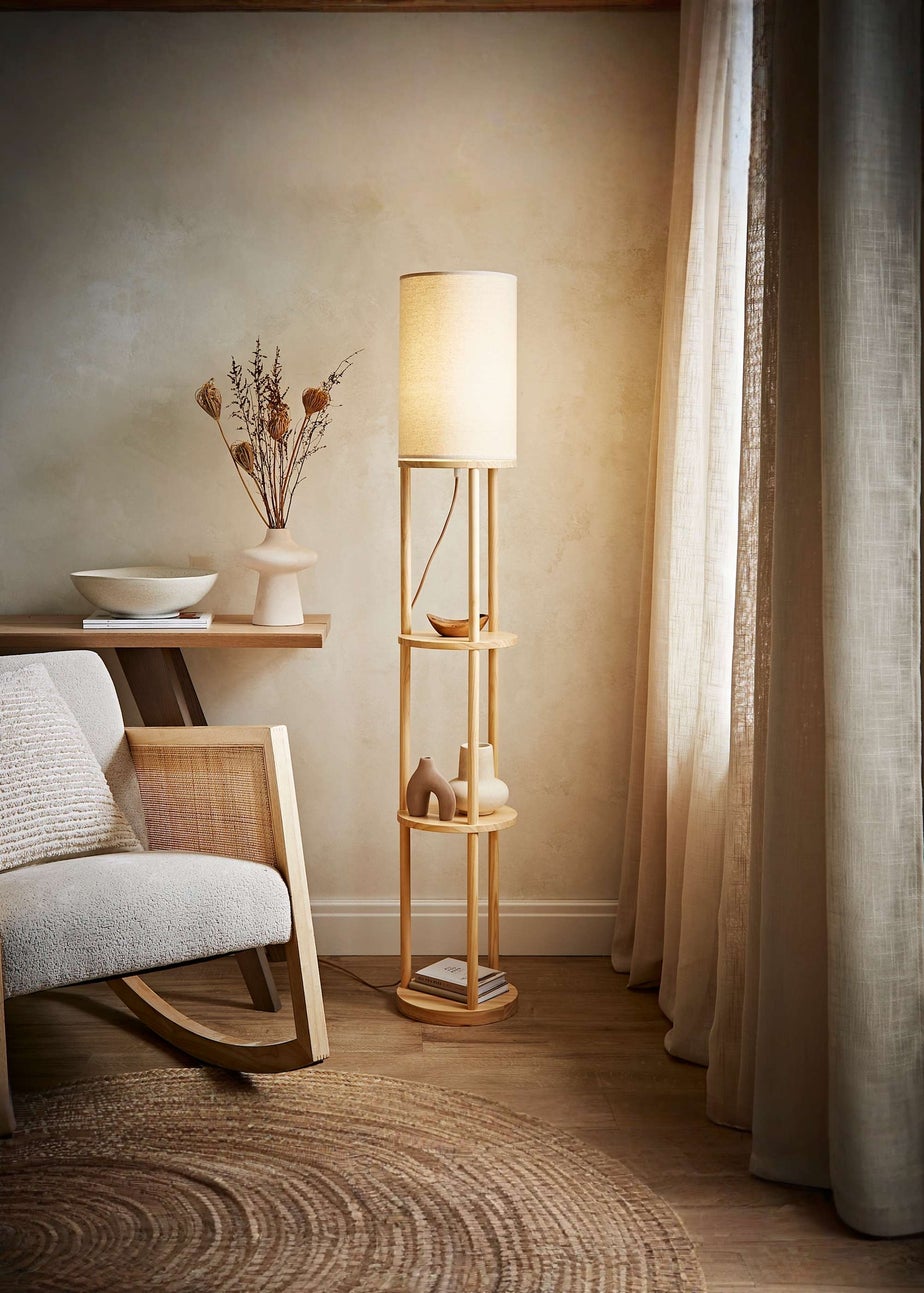 ValueLights Elsa Oak Effect Shelf Floor Lamp