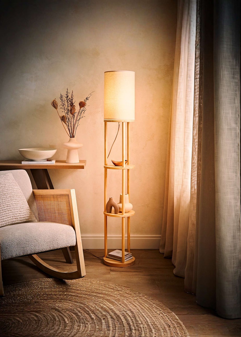 ValueLights Elsa Oak Effect Shelf Floor Lamp
