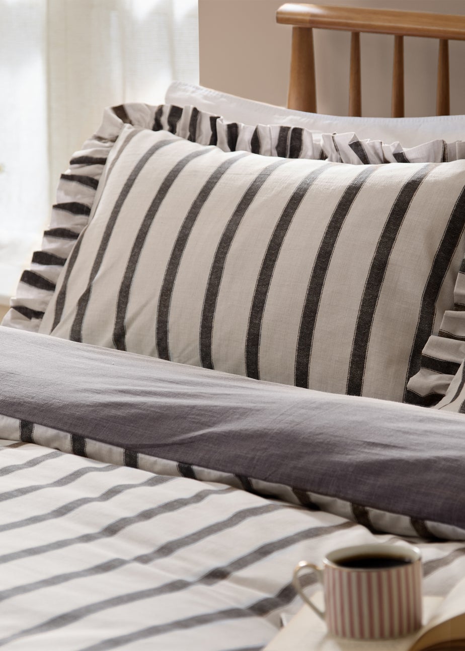 Wylder Connie Striped Ruffle Chocolate Duvet Set