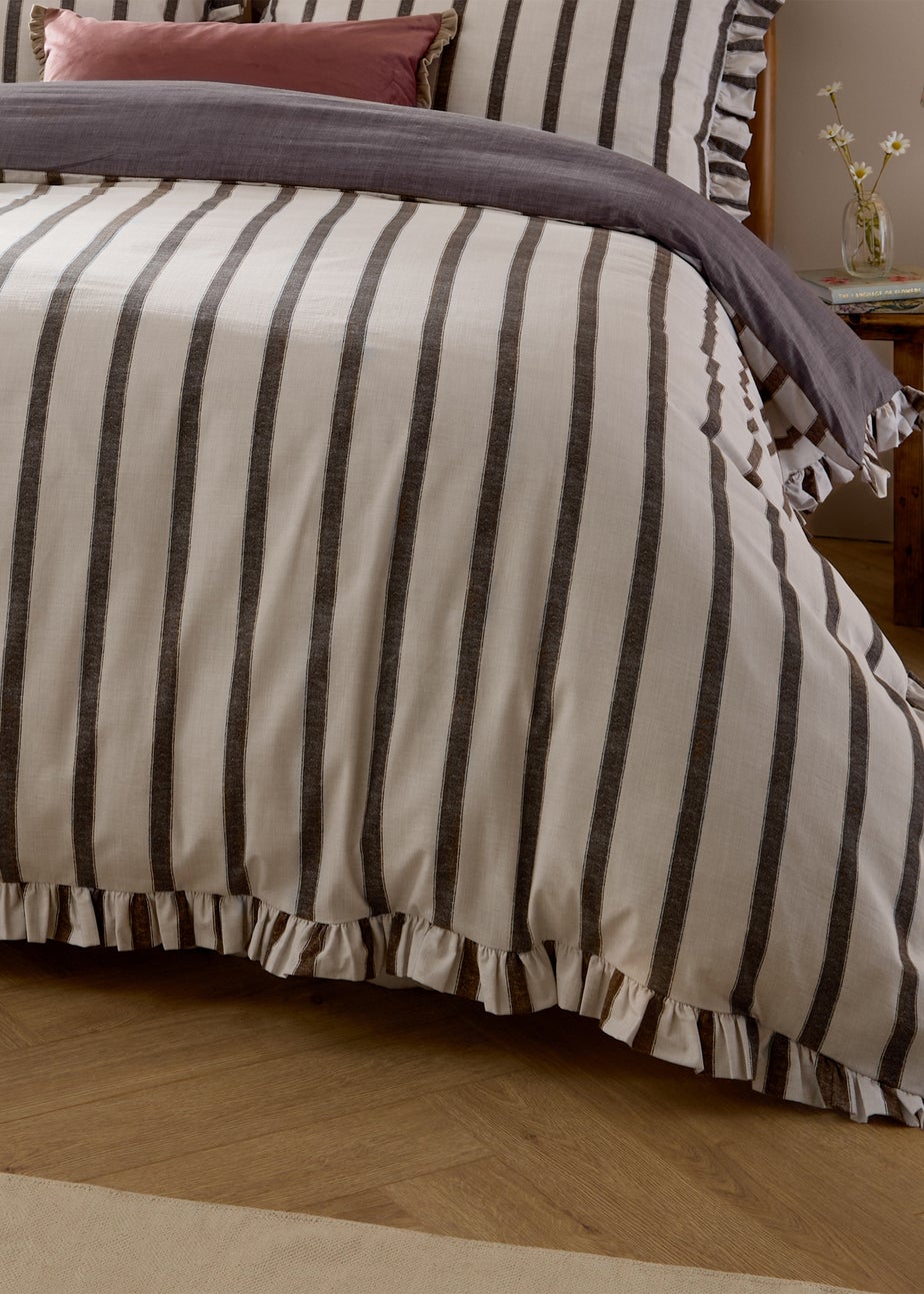 Wylder Connie Striped Ruffle Chocolate Duvet Set