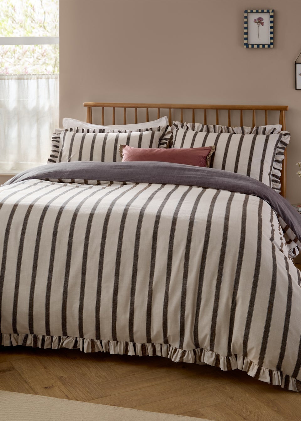 Wylder Connie Striped Ruffle Chocolate Duvet Set