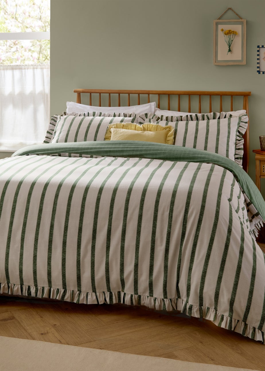 Wylder Connie Striped Ruffle Moss Duvet Set