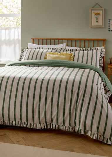 Wylder Connie Striped Ruffle Moss Duvet Set