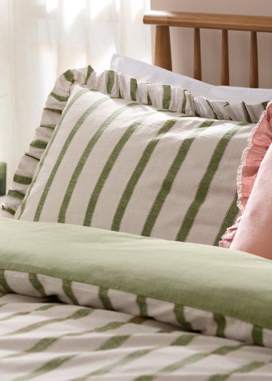 Wylder Connie Striped Ruffle Olive Duvet Set