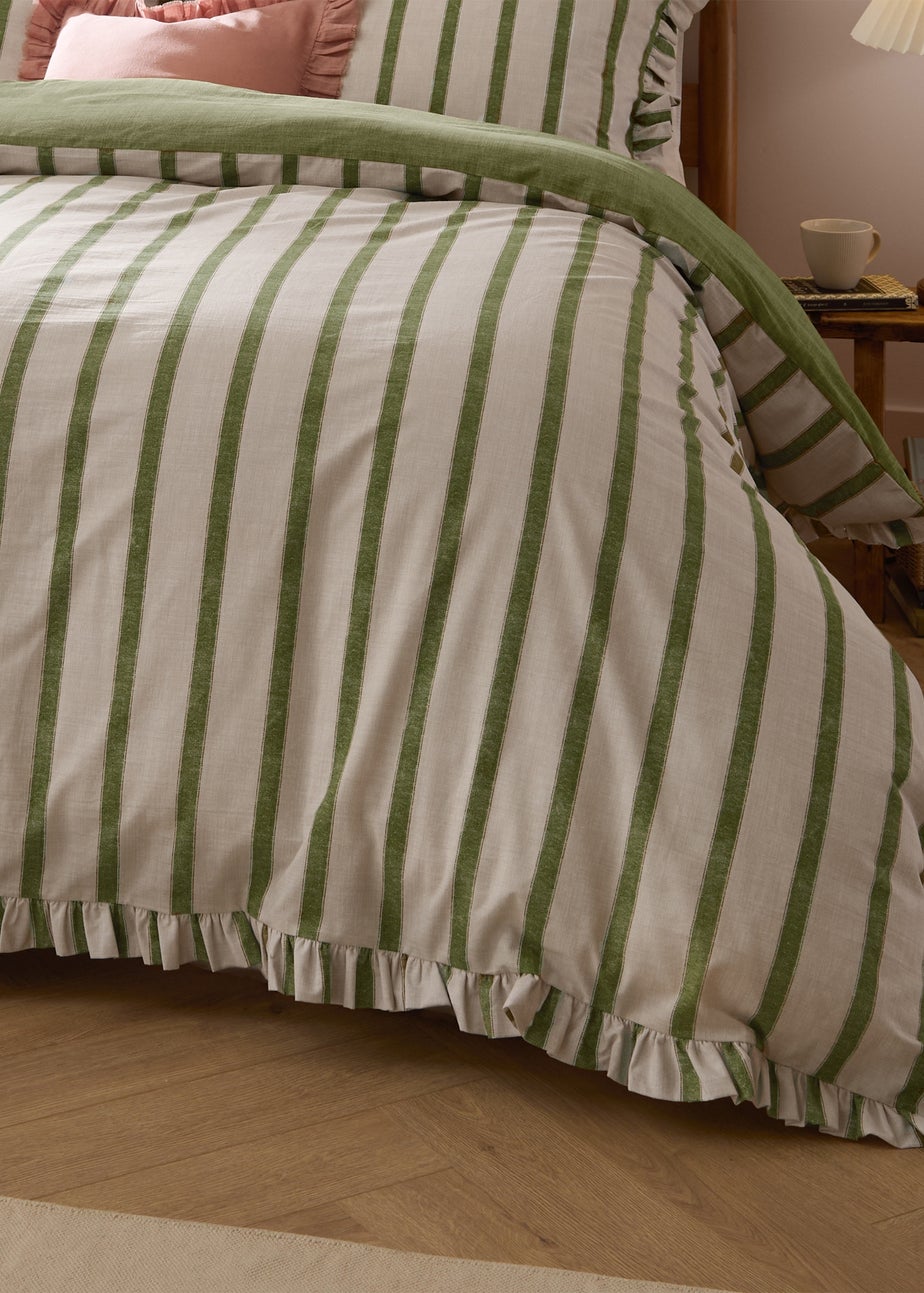 Wylder Connie Striped Ruffle Olive Duvet Set