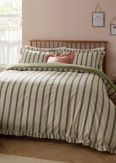 Wylder Connie Striped Ruffle Olive Duvet Set