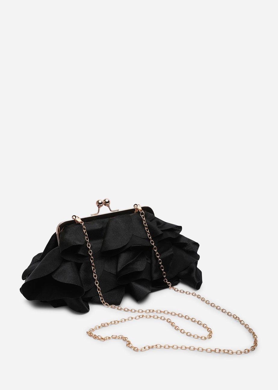 Where's That From Brume Black Ruffled Satin Kiss-Lock Clutch Bag