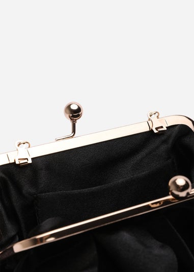 Where's That From Brume Black Ruffled Satin Kiss-Lock Clutch Bag