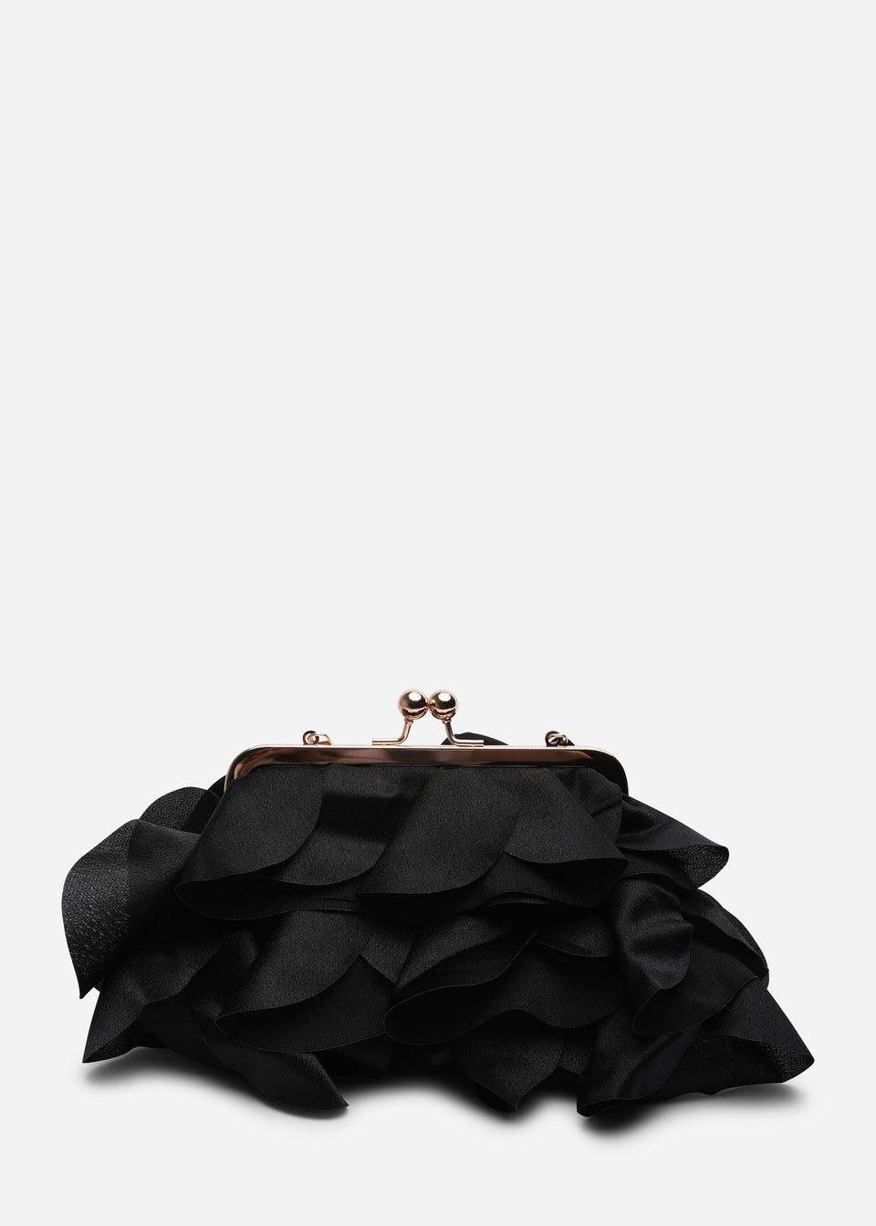 Where's That From Brume Black Ruffled Satin Kiss-Lock Clutch Bag