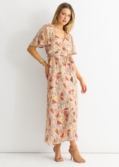 Gini London Multi Floral Jacquard Chiffon Midi Dress