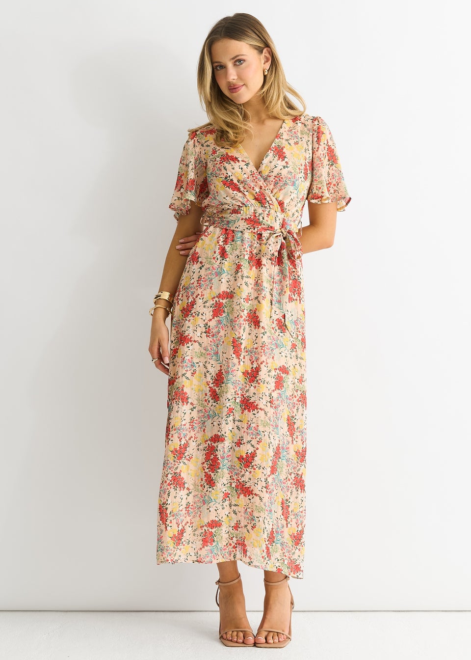 Gini London Multi Floral Jacquard Chiffon Midi Dress
