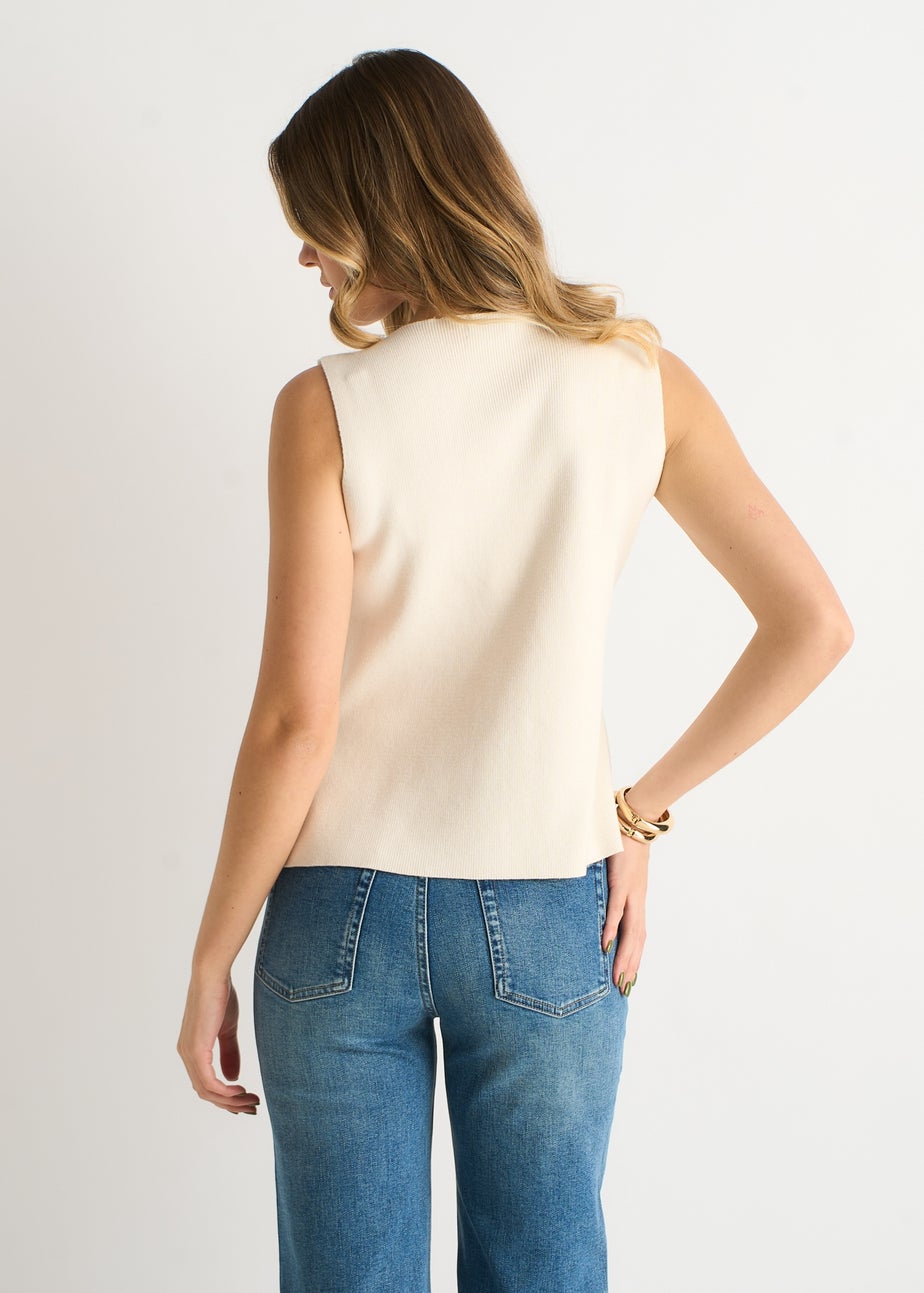 Gini London Off White Button Front Compact Knit Waistcoat