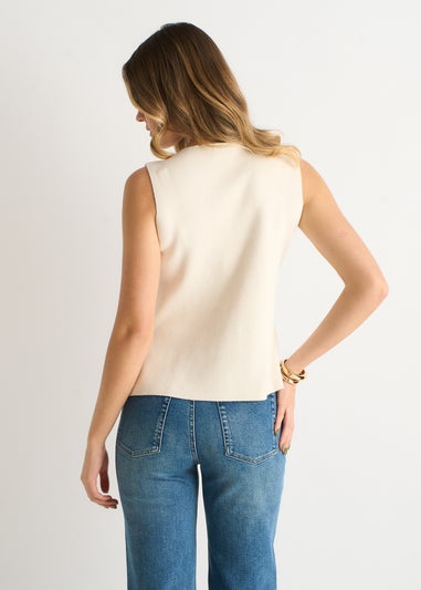 Gini London Off White Button Front Compact Knit Waistcoat