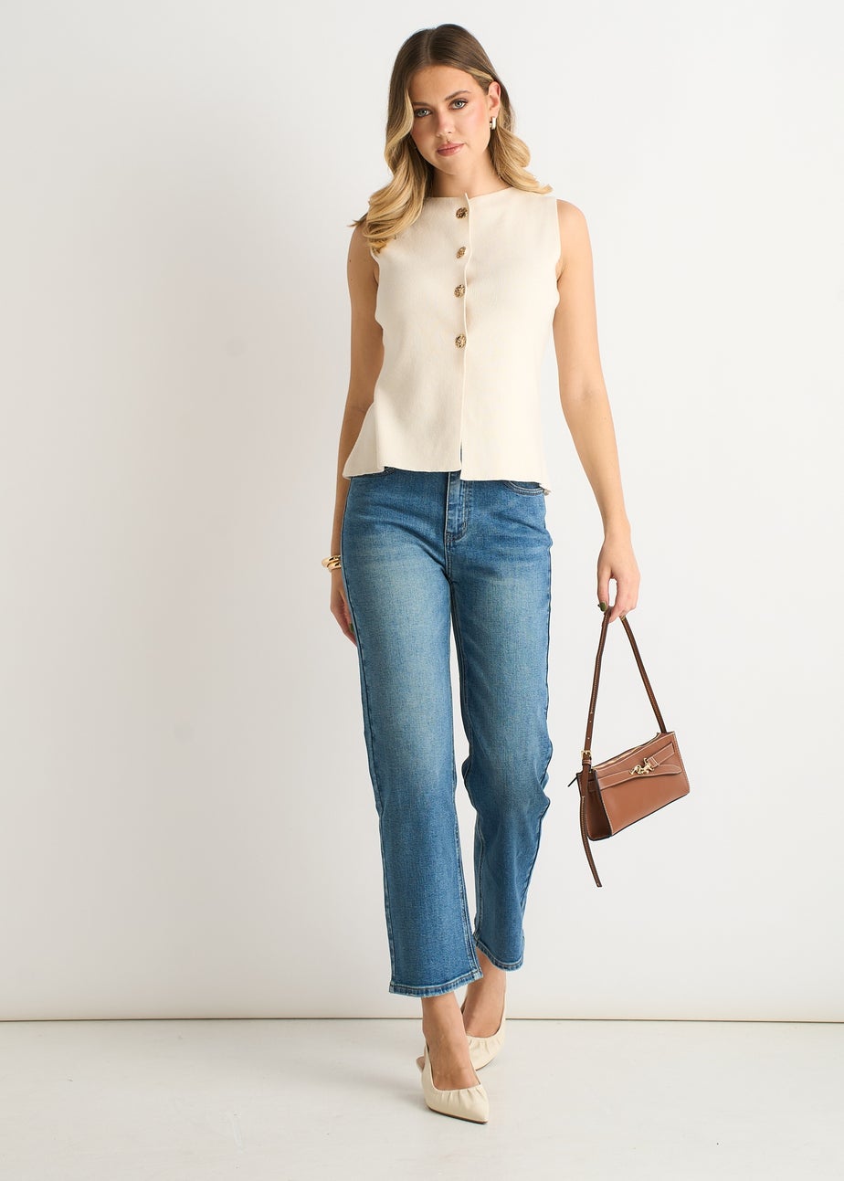 Gini London Off White Button Front Compact Knit Waistcoat