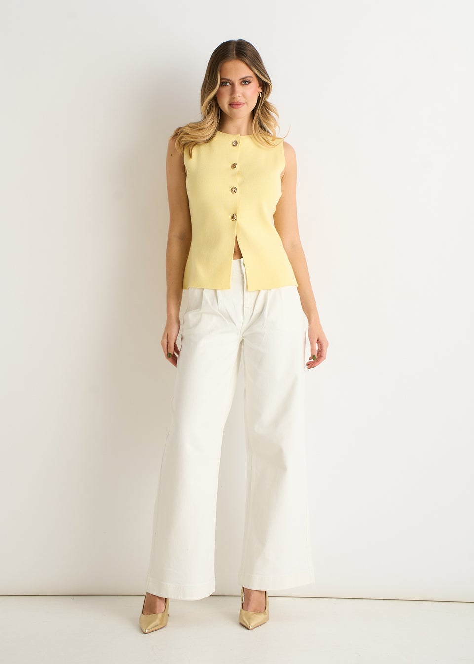 Gini London Lemon Button Front Compact Knit Waistcoat