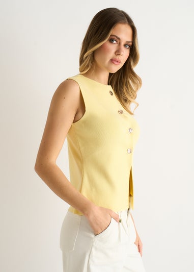 Gini London Lemon Button Front Compact Knit Waistcoat