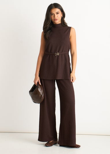 Gini London Chocolate Funnel Neck Textured Jersey Tabard Top