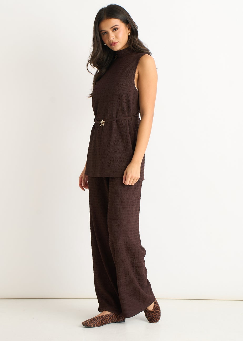 Gini London Chocolate Funnel Neck Textured Jersey Tabard Top