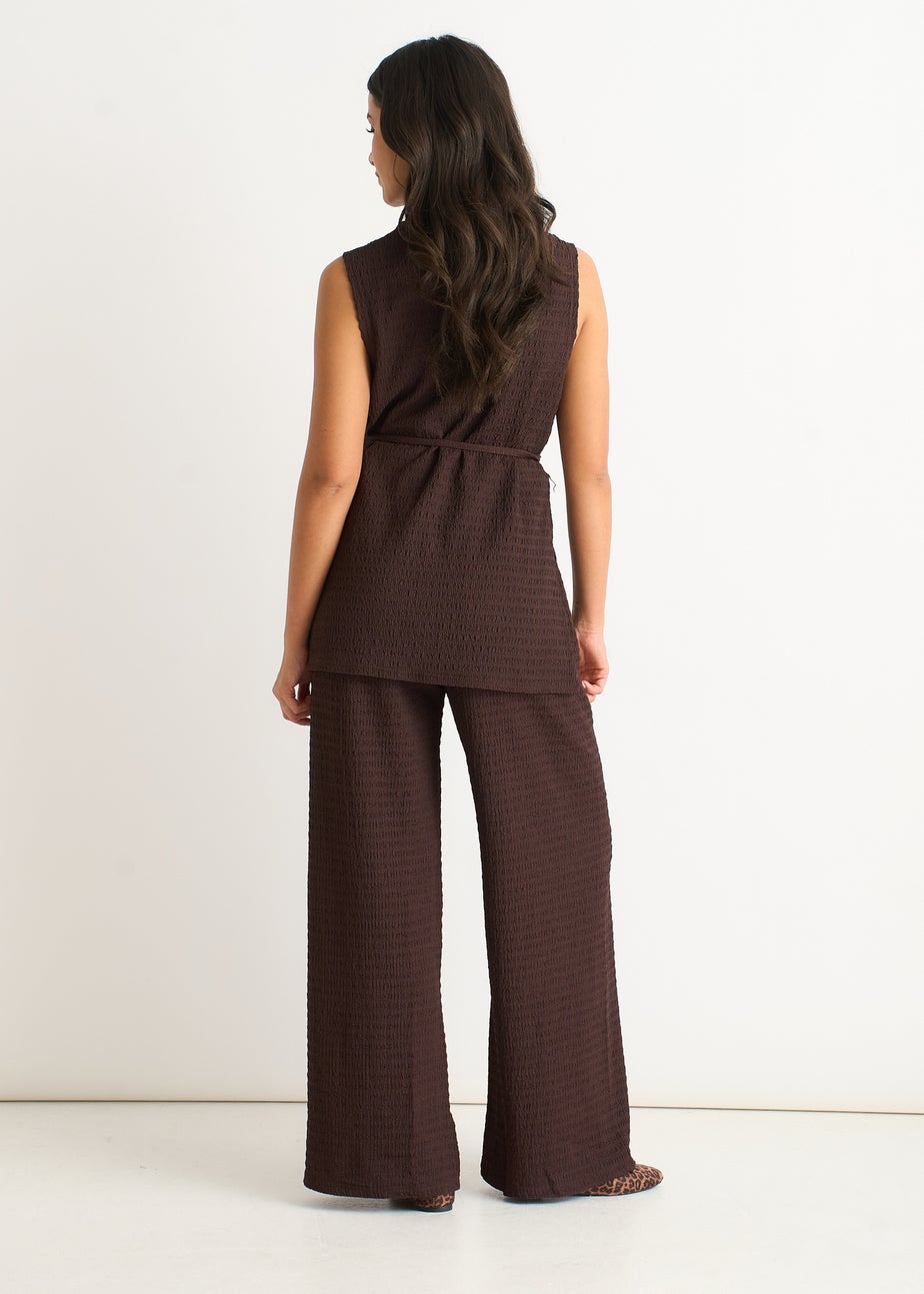 Gini London Chocolate Funnel Neck Textured Jersey Tabard Top