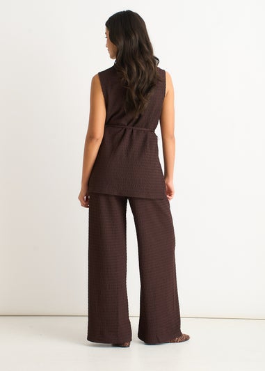 Gini London Chocolate Funnel Neck Textured Jersey Tabard Top