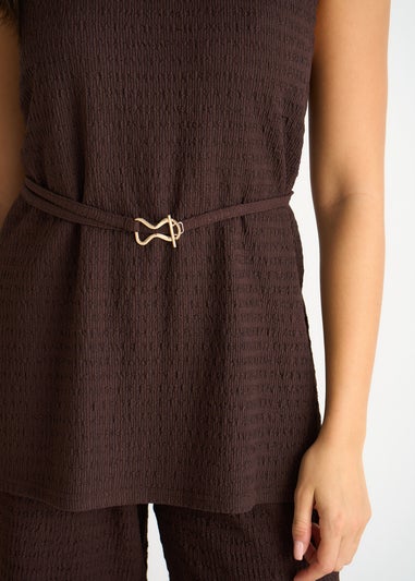 Gini London Chocolate Funnel Neck Textured Jersey Tabard Top