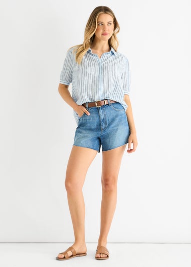 Gini London Blue Pinstripe Soft Touch Puff sleeves Shirt