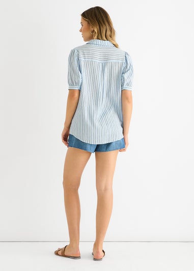 Gini London Blue Pinstripe Soft Touch Puff sleeves Shirt