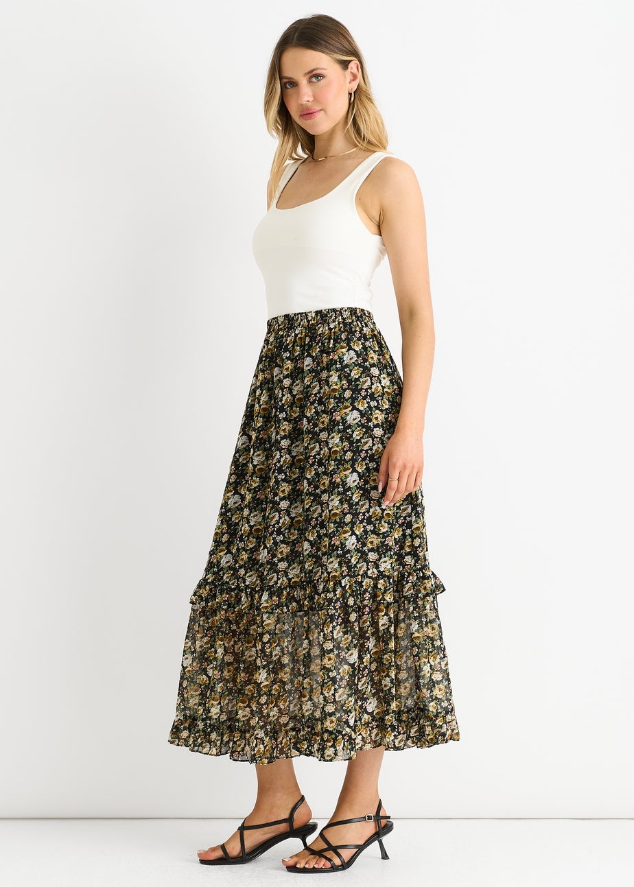 Gini London Black Sparkle Floral Maxi Skirt