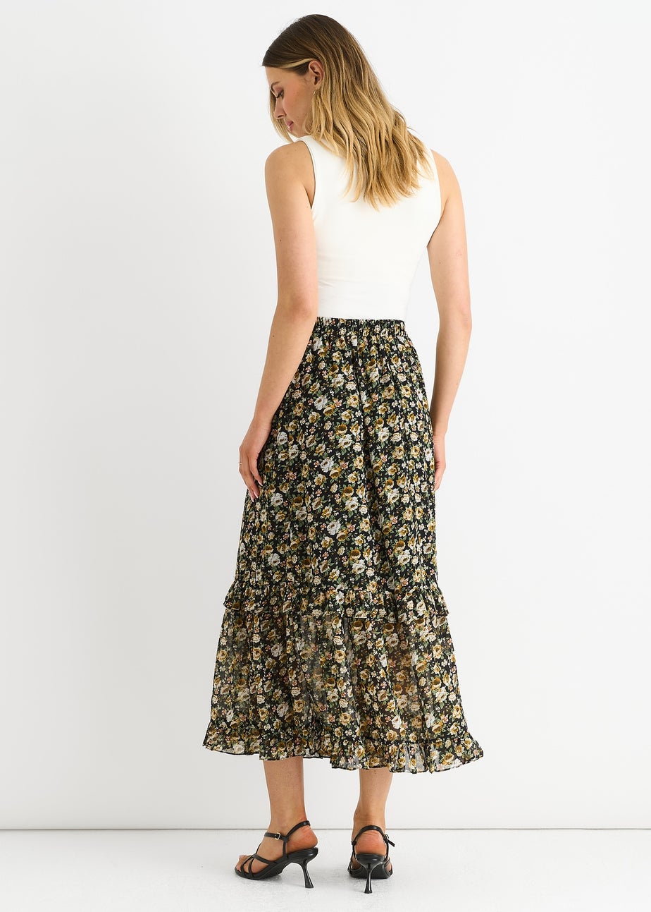 Gini London Black Sparkle Floral Maxi Skirt