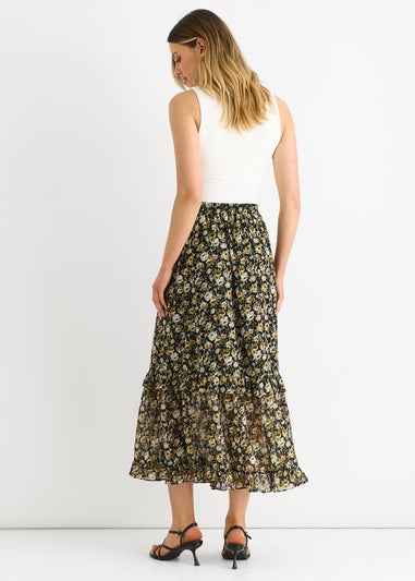Gini London Black Sparkle Floral Maxi Skirt