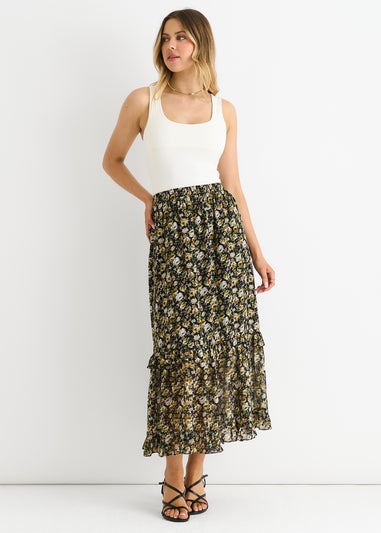 Gini London Black Sparkle Floral Maxi Skirt
