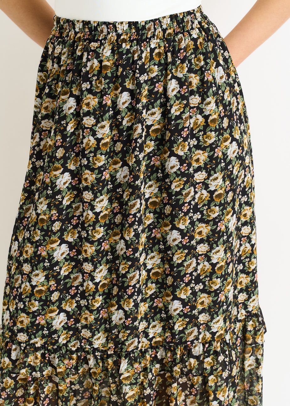 Gini London Black Sparkle Floral Maxi Skirt