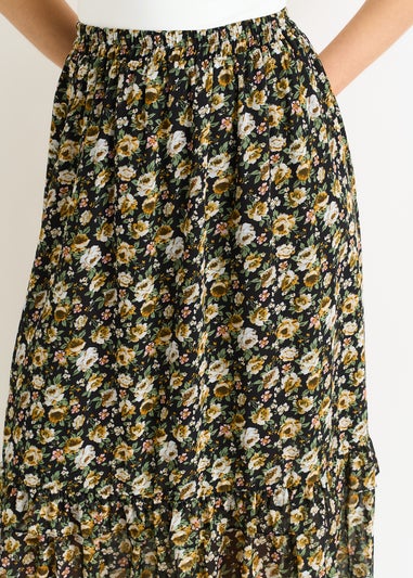 Gini London Black Sparkle Floral Maxi Skirt