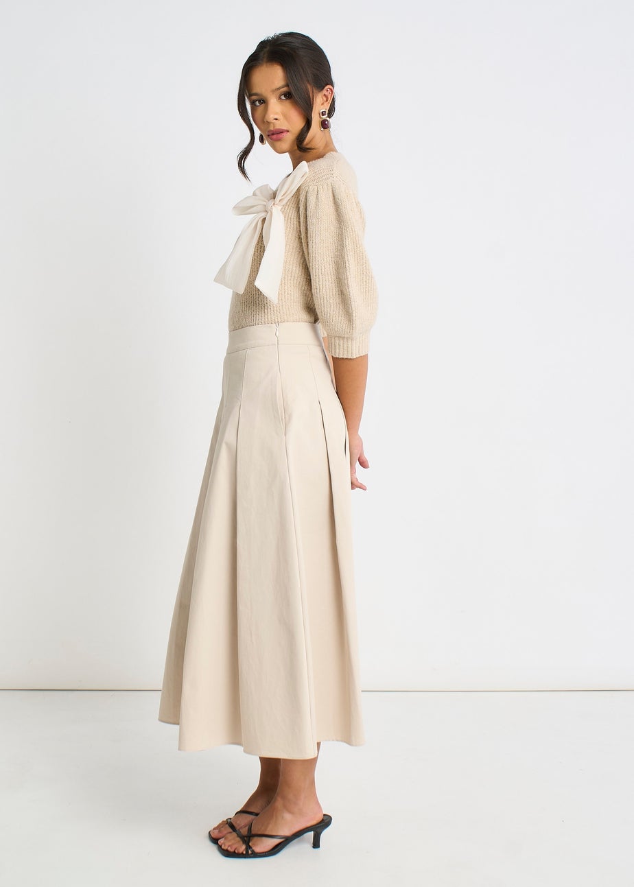 Gini London Stone Cotton Pleated Full Midi Skirt