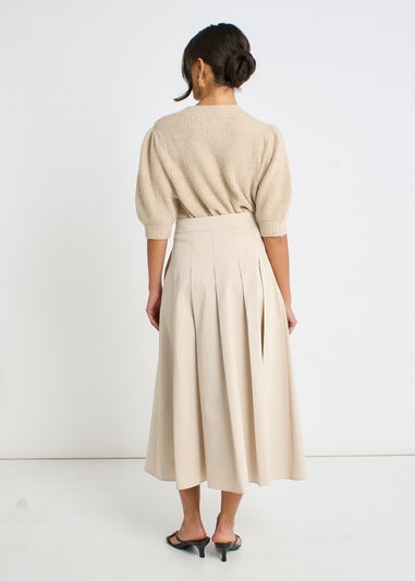 Gini London Stone Cotton Pleated Full Midi Skirt