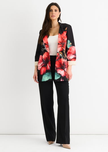 Gini London Black Floral Contrast lined Oversized Blazer