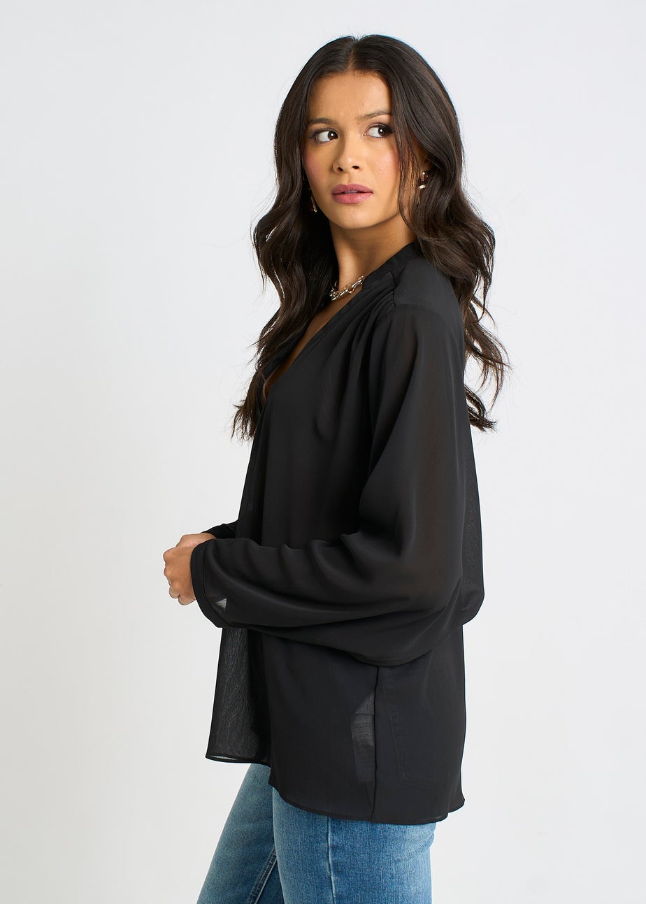 Gini London Black Textured Chiffon Oversized Blouse