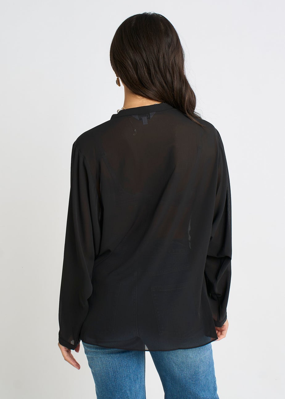 Gini London Black Textured Chiffon Oversized Blouse