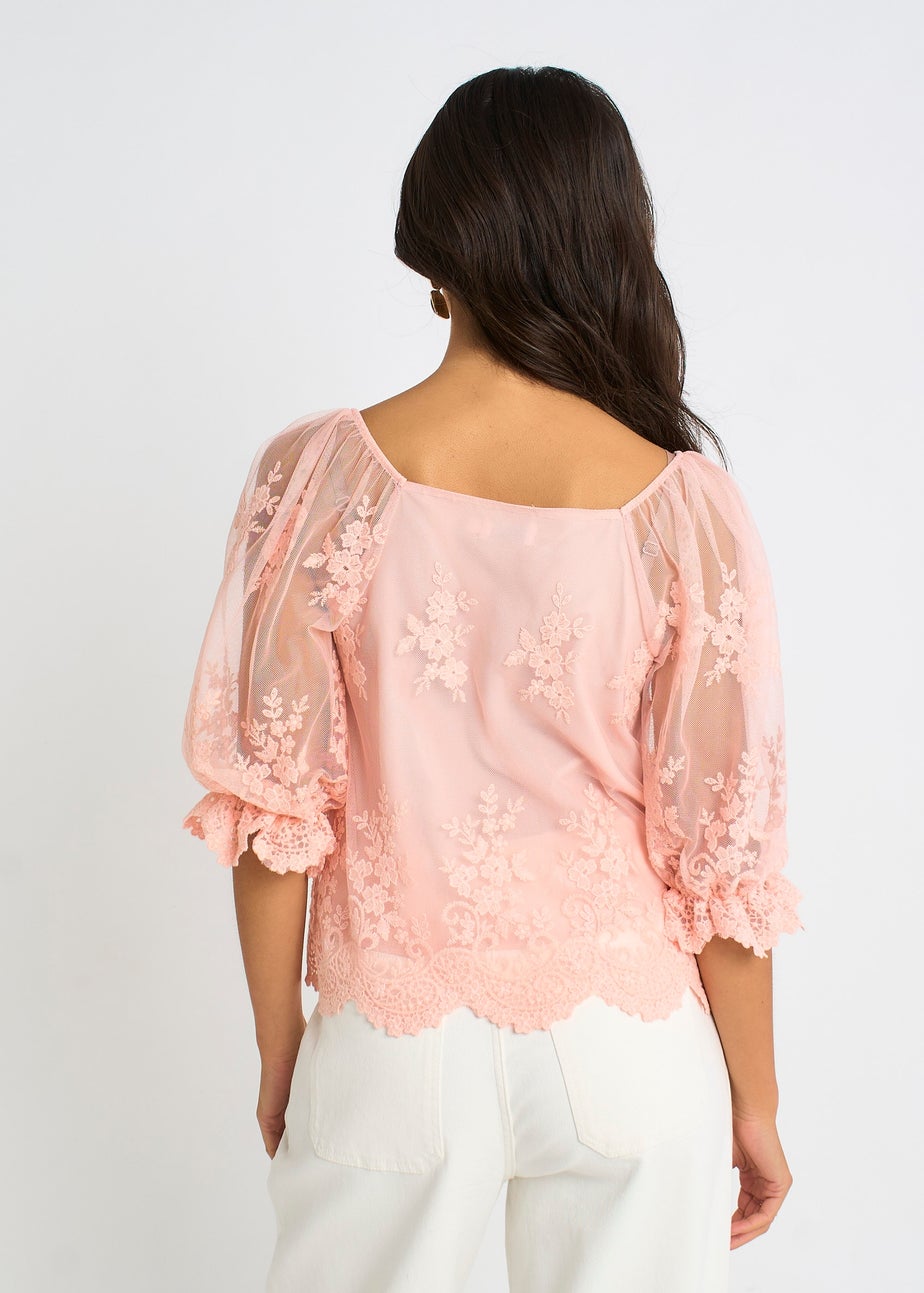 Gini London Pink Embroidered Lace Scallop Blouse