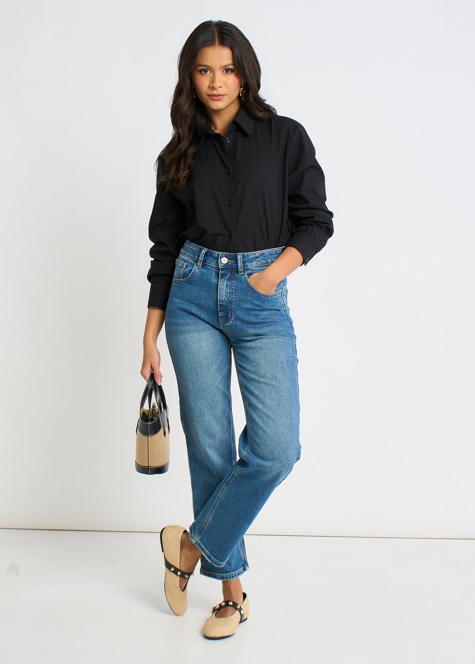 Gini London Black Linen Mix Button Through Shirt