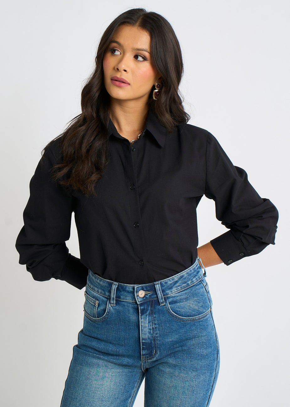 Gini London Black Linen Mix Button Through Shirt