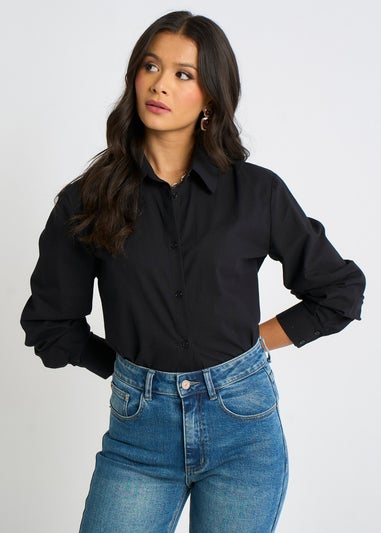 Gini London Black Linen Mix Button Through Shirt