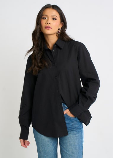 Gini London Black Linen Mix Button Through Shirt