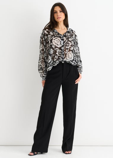 Gini London Mono Floral Oversized Shirt